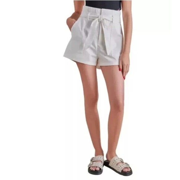 Steve Madden Women's L High Waist Cinch Paperbag Shorts Tie Cotton White Size L - Picture 1 of 13